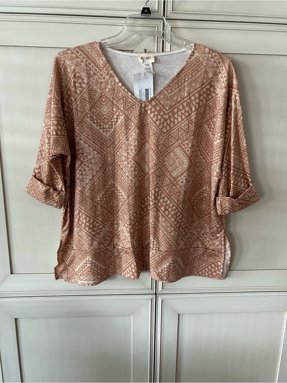 BiBi Camel Aztec V-Neck Top